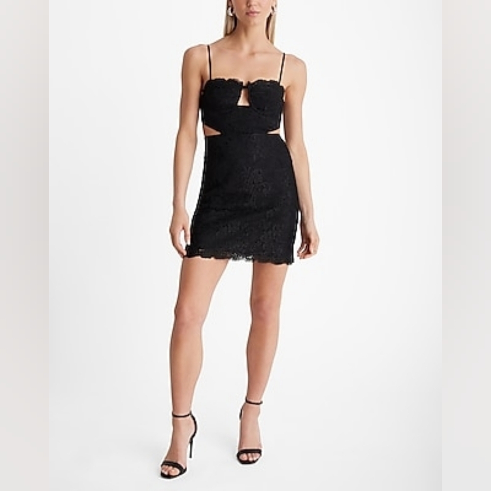 Express Black Lace Cutout Mini Sheath Dress